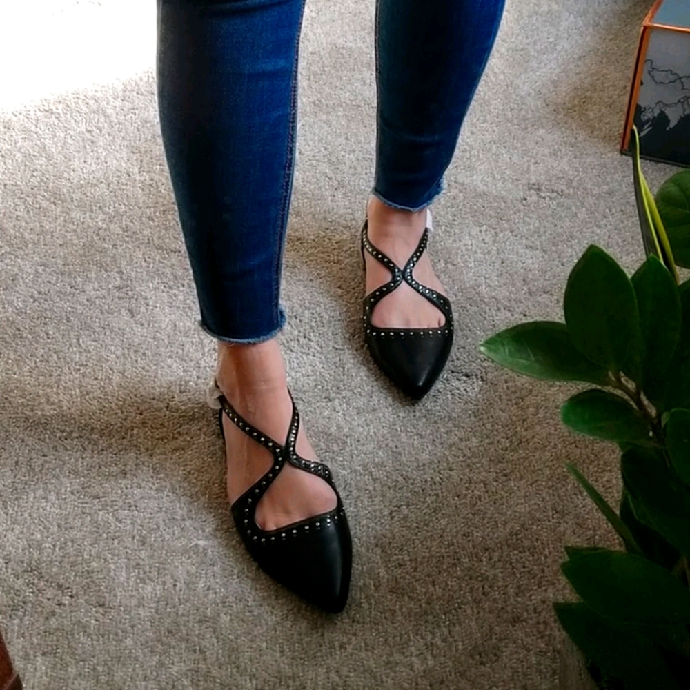 Rampage black faux leather studded flats